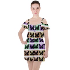 Seamless Wallpaper Butterfly Ruffle Cut Out Chiffon Playsuit by Pakrebo