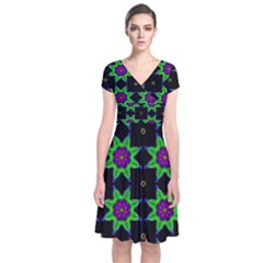 Seamless Wallpaper Pattern Short Sleeve Front Wrap Dress