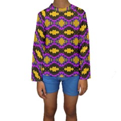 Seamless Wallpaper Digital Pattern Yellow Brown Purple Kids  Long Sleeve Swimwear by Pakrebo