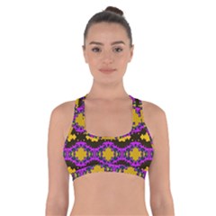 Seamless Wallpaper Digital Pattern Yellow Brown Purple Cross Back Sports Bra by Pakrebo