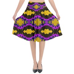 Seamless Wallpaper Digital Pattern Yellow Brown Purple Flared Midi Skirt by Pakrebo