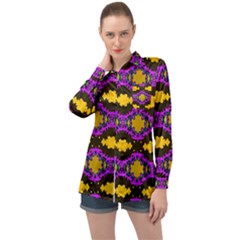 Seamless Wallpaper Digital Pattern Yellow Brown Purple Long Sleeve Satin Shirt