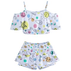 Summer Pattern Design Colorful Kids  Off Shoulder Skirt Bikini