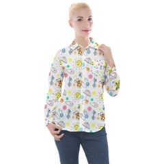 Summer Pattern Design Colorful Women s Long Sleeve Pocket Shirt