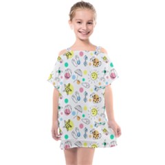 Summer Pattern Design Colorful Kids  One Piece Chiffon Dress