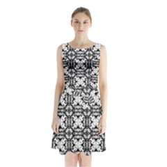 Seamless Wallpaper Pattern Ornamen Black White Sleeveless Waist Tie Chiffon Dress by Pakrebo