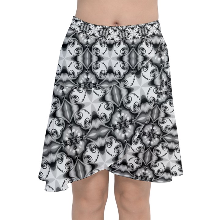 Seamless Wallpaper Pattern Ornamen Black White Chiffon Wrap Front Skirt