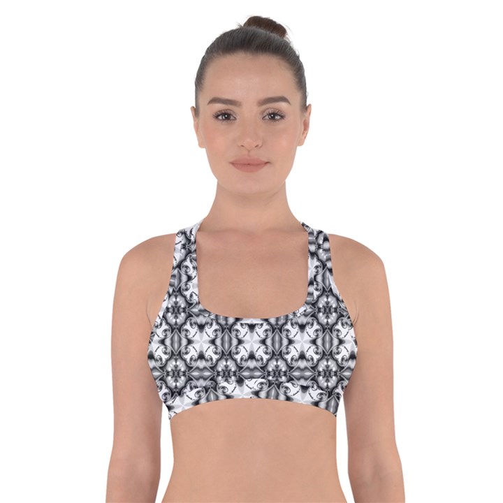 Seamless Wallpaper Pattern Ornamen Black White Cross Back Sports Bra