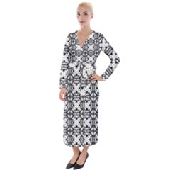 Seamless Wallpaper Pattern Ornamen Black White Velvet Maxi Wrap Dress by Pakrebo