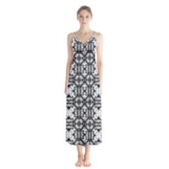 Seamless Wallpaper Pattern Ornamen Black White Button Up Chiffon Maxi Dress