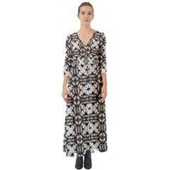 Seamless Wallpaper Pattern Ornamen Black White Button Up Boho Maxi Dress by Pakrebo