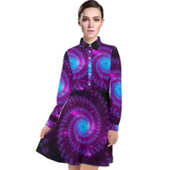 Fractal Spiral Space Galaxy Long Sleeve Chiffon Shirt Dress