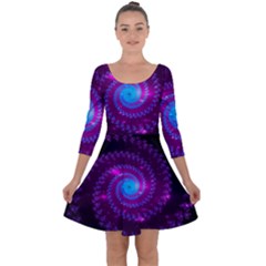 Fractal Spiral Space Galaxy Quarter Sleeve Skater Dress