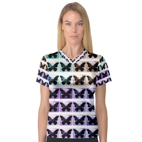 Seamless Wallpaper Butterfly Pattern V-neck Sport Mesh Tee by Pakrebo