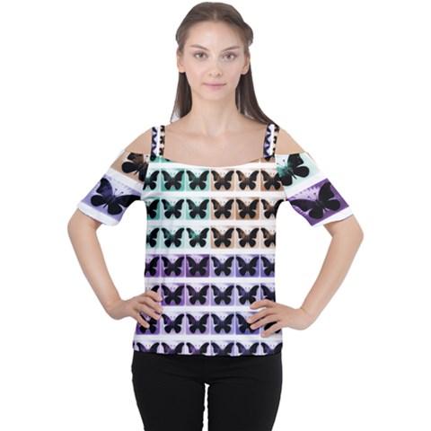 Seamless Wallpaper Butterfly Pattern Cutout Shoulder Tee by Pakrebo