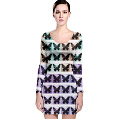 Seamless Wallpaper Butterfly Pattern Long Sleeve Velvet Bodycon Dress