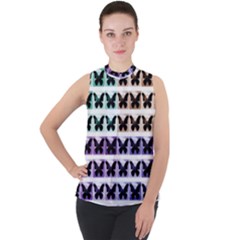 Seamless Wallpaper Butterfly Pattern Mock Neck Chiffon Sleeveless Top by Pakrebo