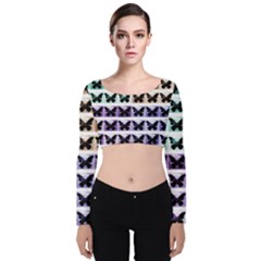 Seamless Wallpaper Butterfly Pattern Velvet Long Sleeve Crop Top by Pakrebo