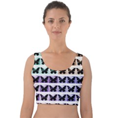 Seamless Wallpaper Butterfly Pattern Velvet Crop Top by Pakrebo