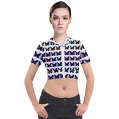 Seamless Wallpaper Butterfly Pattern Short Sleeve Cropped Jacket