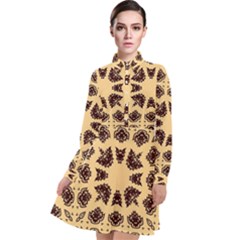 Seamless Pattern Ornament Long Sleeve Chiffon Shirt Dress