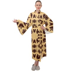 Seamless Pattern Ornament Maxi Tie Front Velour Kimono