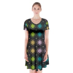 Wallpaper Seamless Pattern Flowers Short Sleeve V-neck Flare Dress