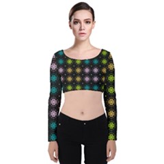 Wallpaper Seamless Pattern Flowers Velvet Long Sleeve Crop Top by Pakrebo