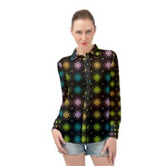 Wallpaper Seamless Pattern Flowers Long Sleeve Chiffon Shirt