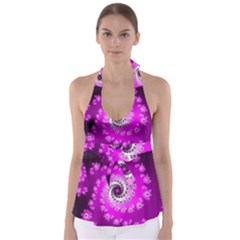 Fractal Pink Spiral Helix Babydoll Tankini Top by Pakrebo