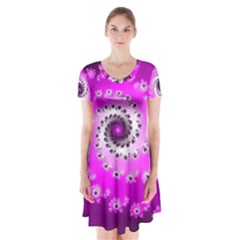 Fractal Pink Spiral Helix Short Sleeve V-neck Flare Dress by Pakrebo