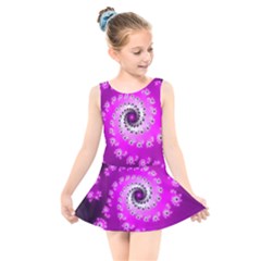 Fractal Pink Spiral Helix Kids  Skater Dress Swimsuit by Pakrebo