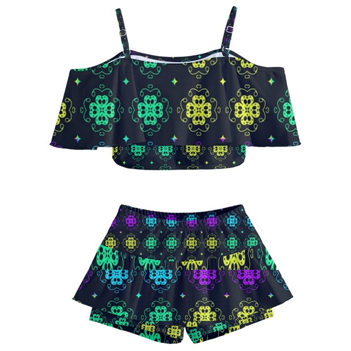 Seamless Pattern Design Ornament Kids  Off Shoulder Skirt Bikini