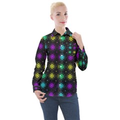 Seamless Pattern Design Ornament Women s Long Sleeve Pocket Shirt