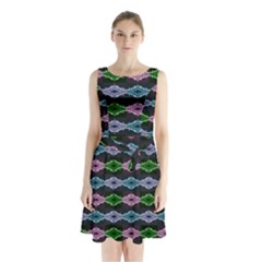 Seamless Wallpaper Geometric Sleeveless Waist Tie Chiffon Dress by Pakrebo