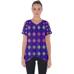 Flowers Pattern Ornament Symmetry Cut Out Side Drop Tee by Pakrebo