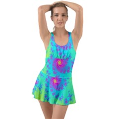 Spiral Fractal Abstract Pattern Ruffle Top Dress Swimsuit by Pakrebo