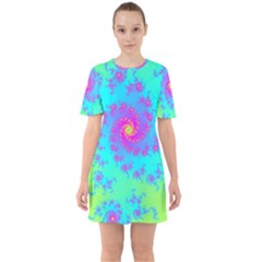 Spiral Fractal Abstract Pattern Sixties Short Sleeve Mini Dress by Pakrebo