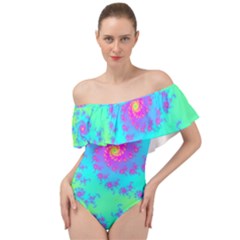 Spiral Fractal Abstract Pattern Off Shoulder Velour Bodysuit  by Pakrebo