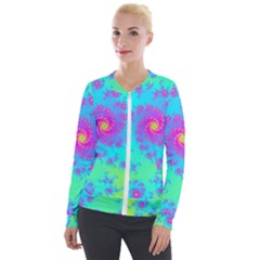 Spiral Fractal Abstract Pattern Velour Zip Up Jacket by Pakrebo