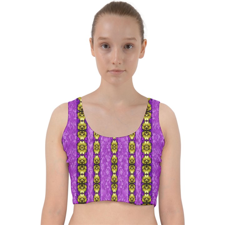 Love For The Fantasy Flowers With Happy Golden Joy Velvet Racer Back Crop Top