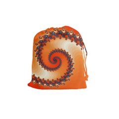 Fractal Rendering Spiral Twist Orange Drawstring Pouch (medium) by Pakrebo