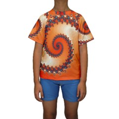 Fractal Rendering Spiral Twist Orange Kids  Short Sleeve Swimwear by Pakrebo