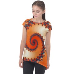 Fractal Rendering Spiral Twist Orange Cap Sleeve High Low Top by Pakrebo