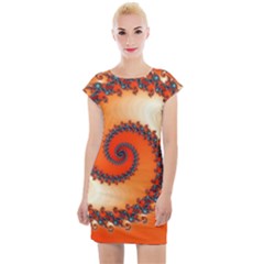 Fractal Rendering Spiral Twist Orange Cap Sleeve Bodycon Dress by Pakrebo