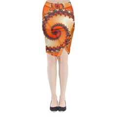 Fractal Rendering Spiral Twist Orange Midi Wrap Pencil Skirt by Pakrebo