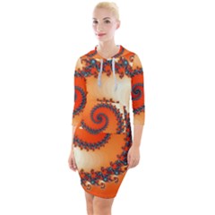 Fractal Rendering Spiral Twist Orange Quarter Sleeve Hood Bodycon Dress by Pakrebo