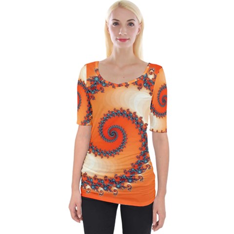 Fractal Rendering Spiral Twist Orange Wide Neckline Tee by Pakrebo