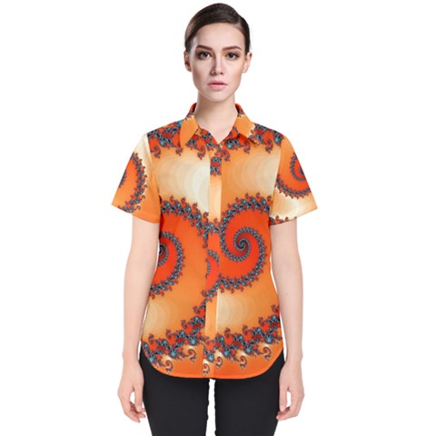 Fractal Rendering Spiral Twist Orange Women s Short Sleeve Shirt by Pakrebo