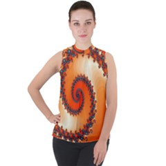 Fractal Rendering Spiral Twist Orange Mock Neck Chiffon Sleeveless Top by Pakrebo